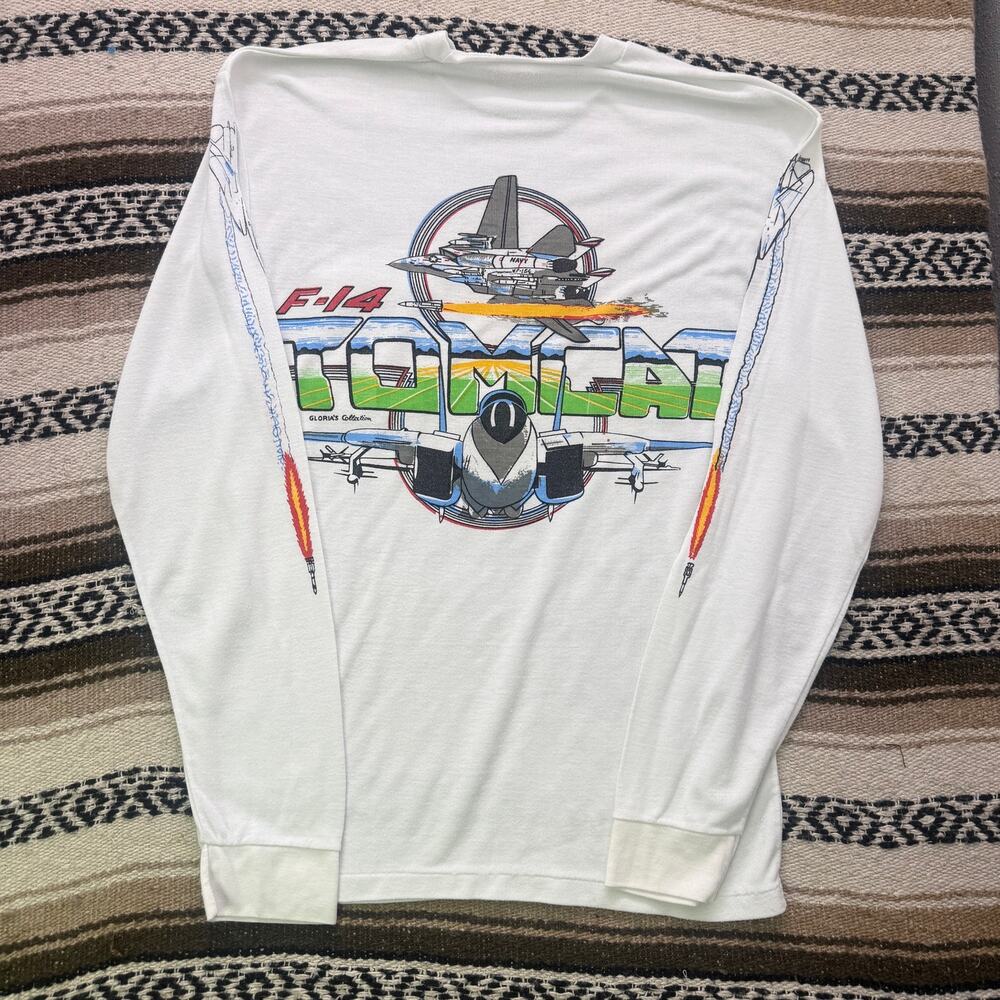 Vintage 80's U.S. Navy VF-154 Black Knights F-14 Tomcat Long Sleeve Shirt Sz L